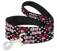 Fleischer Studios, Inc. Laisse pour Chien Betty Boop Face et Texte cœurs Noir/Blanc/Rouge 1,8 m de Long 1,3 cm de Large