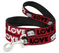 Fleischer Studios, Inc. Laisse pour chien Motif Betty Boop Face and Love Texte Rouge/noir/blanc 1,2 m de long 1,3 cm de large