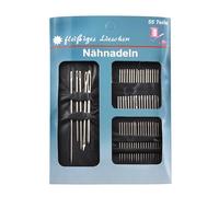 fleissiges Lieschen 63617 Lot de 55 aiguilles à coudre sur carte Assortiment d'aiguilles à repriser Aiguilles à sac, aiguille chenille, aiguille applicateur en métal, cuir, argent