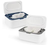 Flenpptly Lot de 2 distributeurs de lingettes pour bébé, étui à lingettes pour bébé, garde les lingettes fraîches, antidérapantes, faciles à ouvrir et à fermer (gris et bleu)