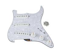 FLEOR Alnico V SSS Plaque arrière de pickguard précâblée à 3 plis avec Kit de Micros en Quinconce pour pièces de rechange de guitares électriques ST Blanc nacré