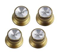 FLEOR Boutons de contrôle du volume et de la tonalité 2T2V avec dessus en aluminium pour guitare de style SG LP 18 cannelures, doré