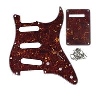 FLEOR Ensemble de 11 trous Pickguard SSS Style et plaque arrière de couvercle de cavité de trémolo avec vis pour pièces de guitare ST standard américain/mexicain, tortue rouge 4 plis
