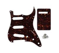 FLEOR Ensemble de 11 trous SSS Style Pickguard et Tremolo Cavity Cover Back Plate avec vis pour les pièces de guitare ST US/Mexican Standard, 4Ply Brown Tortoise