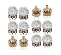 FLEOR Pots de contrôle à arbre court en laiton A500K + B500K, ensemble de potentiomètres 24 cannelures, arbre fendu D3/8" pour contrôle de guitare électrique, tonalité de volume (lot de 4A4B)
