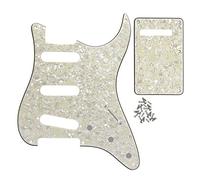 FLEOR Set de 8 trous Pickguard SSS et plaque arrière de guitare avec vis pour remplacement de pièces de guitare style ST Vintage, perle vieillie 4 plis