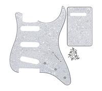 FLEOR Set de 8 trous SSS Pickguard et plaque arrière de guitare avec vis pour remplacement de pièces de guitare Vintage ST Style, 4 plis blanc perle