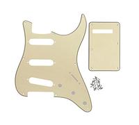 FLEOR Set de 8 trous SSS Pickguard et plaque arrière de guitare avec vis pour remplacement de pièces de guitare Vintage ST Style, crème 3 plis