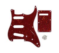 FLEOR Set de 8 trous SSS Pickguard et plaque arrière de guitare avec vis pour remplacement de pièces de guitare de style ST Vintage, 4Ply Red Tortoise Shell