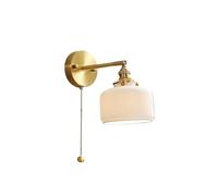 FLEPYHB Appliques murales d'intérieur LED, applique murale en cuivre, lampe de lecture avec interrupteur à chaîne, applique murale de chambre à coucher avec abat-jour en céramique blanche E14