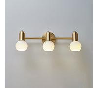 FLEPYHB Appliques murales d'intérieur LED, luminaire de salle de bain sur miroir, finition en laiton, applique murale à 3 lumières avec abat-jour en verre blanc, éclairage mural moderne pour salle d