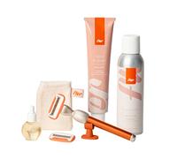Fler Dream Team Set - Rasoir Femme avec Support et 2 Lames de Rechange, Rasoirs Unisexes, Set avec Mousse de Rasage, Huile Post-Épilation et Crème Corps Apaisante, Lame avec Aloe Vera (Orange)