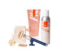 Fler Dream Team Set - Rasoir Femme, Support et 2 Lames de Rechange, Rasoir Unisexe, Set avec Mousse d’Épilation, Huile Post-Épilation et Crème Corps Apaisante, Lame avec Aloe Vera (Bleu, 200 ml)