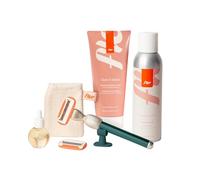 Fler Dream Team Set - Rasoir Femme, Support et 2 Lames de Rechange, Rasoir Unisexe, Set avec Mousse d’Épilation, Huile Post-Épilation et Crème Corps Apaisante, Lame avec Aloe Vera (Vert, 200 ml)