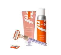Fler Smooth Skin Set - Rasoir Femme avec Support et 2 Lames de Rechange, Rasoirs Unisexes, Set avec Mousse de Rasage et Crème Corps Apaisante, Lame avec Aloe Vera (Lilas Lilac, Crème 200 ml)