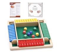 Flero Shut The Box Jeu de dés à 4 joueurs en bois - Jeu de tactique et de calcul (multicolore) - Jeu de société, jouet éducatif pour enfants et adultes