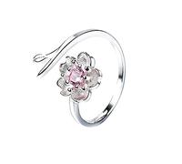 Fleur 925 Engagement plaqué en argent Anneau de bande ouverte pour les femmes Persones de naissance States de naissance Ajustement Cherry Blossom Feuille de feuilles Reconfort Fit Boho Birthday