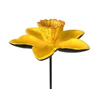 Fleur à Piquer Tuteur de Jardin en Fonte Colorée Jaune Bain Oiseau Décoration Extérieure Motif Jonquille 17,5x17,5x77cm