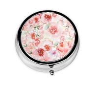 Fleur aquarelle. Cette petite boîte à pilules ronde imprimée est un organisateur portable de pilules et de vitamines, parfait pour les poches, les sacs à main et les voyages.