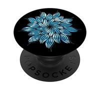 Fleur aquarelle mandala bleu glacier sur fond noir PopSockets PopGrip Interchangeable