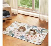 Fleur Aquarelle Pastel Botanique Rose,Tapis d'alimentation pour Animaux de Compagnie, Sets de Table en Cuir PU pour Chats et Chiens,30x45cm