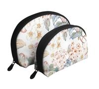 Fleur Aquarelle Pastel Botanique Rose, Trousse de Maquillage Coquille Femme Petit Porte-Monnaie Trousse de Toilette Trousse à cosmétiques 2 pièces