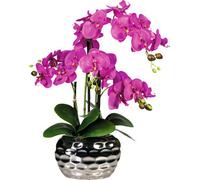 Fleur artificielle orchidée phalaenopsis 4 pousses 55 cm violet dans vase ovale argenté 20x11x13 cm