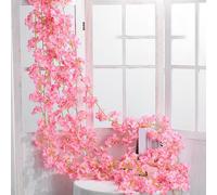 Fleur Artificielle Rotin Simple 1.8m 135pcs Flowers Head Vivid Decorative Silk Plastic Hanging Fake Rattan for Decoration Deep Pink