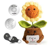 Fleur au Crochet Fait Main avec Carte d'Encouragement + Porte-Clés Poème - Kit Cadeau Émotionnel Réconfortant pour Anniversaire/Fête des Mères (Tournesol - Jaune)