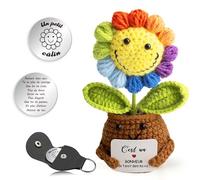 Fleur au Crochet Fait Main avec Carte d'Encouragement + Porte-Clés Poème - Kit Cadeau Émotionnel Réconfortant pour Anniversaire/Fête des Mères (Tournesol - Multicolore)