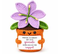 Fleur au Crochet Faite Main avec Message Positif 'Tu ES Géniale' - Cadeau Femme Original pour Anniversaire, Noël, Maman & Mamie - Idée Cadeau pour Femme Déco Bureau Unique Amie Sœur