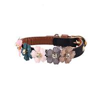 Fleur avec Collier en Diamant pour Animaux de Compagnie, Collier de Chien à Nœud ajusté en Cuir PU à Nœud Papillon (1,3 * 34cm)