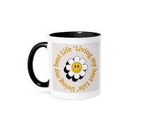 Fleur Avec Le Texte « Vivre Ma Meilleure Vie » Mug Modernes Tasse Pratiques Tasses À Thé Pour Bureau Cuisine Cacao 330Ml