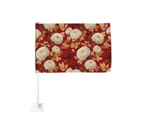Fleur Blanc Brun Feuilles Voiture Drapeau Extérieur Fenêtre Clip 30x45cm Double Face Décoration Voiture