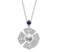 Fleur Blanche Perle Blanc Rond 0,71ct Diamant avec Bleu Rond 0,12 cm Collier Saphir pour Le Collier Pendentif féminin 18 Pouces