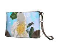 Fleur Blanche piquante Florale Aquarelle Ciel,Sacs à Main en Cuir PU pour Femmes, Pochette à Fermeture éclair, Portefeuille, Sac à Main avec dragonne