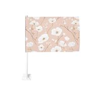Fleur blanche sur un drapeau de voiture pastel, clip de fenêtre extérieure, 30 x 45 cm, décoration de voiture double face