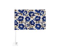Fleur bleue à tricoter sur drapeau de voiture beige 30 x 45 cm double face décoration de voiture