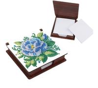 Fleur bleue en bois DIY Crystal Art Sticky Notes Holder