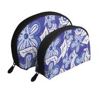 Fleur Bleue, Trousse de Maquillage Coquille Femme Petit Porte-Monnaie Trousse de Toilette Trousse à cosmétiques 2 pièces