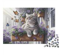 Fleur Box Kitten Puzzle 1000 Pièces pour Adultes Animaux Puzzles 1000 Pièces Jeu Éduchatif Décor À La Maison 70x50cm/1000pcs