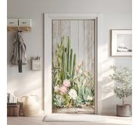 Fleur Cactus Succulent Stickers de Porte Papier Peint PVC Imperméable, Portes en Bois Sticker Porte 3D Trompe L'Oeil 63x205 cm, Plante Stickers de Porte Autocollant Amovible