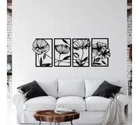 Fleur Cadre Decoration Murale, Nature Feuille Tableau Metal Deco Murale Pour La Maison, Le Salon, La Chambre Et Le Bureau, İdea Cadeau, Mur En Métal Art Design (Noir, Total80x208cm)
