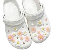 Fleur Charms Crocs,18pcs Charms de Chaussures Mignonnes de Margarite pour Clogs Accessoires de Décoration de Chaussures pour Femmes (Blanc et rose)