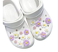 Fleur Charms Crocs,18pcs Charms de Chaussures Mignonnes de Margarite pour Clogs Accessoires de Décoration de Chaussures pour Femmes (Blanc et violet)