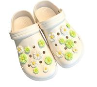 Fleur Charms Crocs,18pcs Charms de Chaussures Mignonnes de Margarite pour Clogs Accessoires de Décoration de Chaussures pour Femmes (Blanc et Vert)