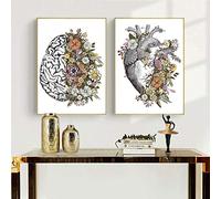 Fleur Coeur Cerveau RéTro Affiche Anatomie Toile tableau Peinture Murale Art Nordique Affiche Tableaux Pour Docteur Clinique Decoration à La Maison Sans Cadre 40×60cm×2 Pcs