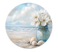 Fleur colorée et Vase Rond Tapis étoile de mer océan Vague Cercle Tapis pour Salon Salle de Bain Cuisine décoration intérieure 183cm (runden)