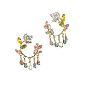 Fleur colorée Tassel boucles d'oreilles mousseux strass de couleur pendante vers le bas de la peinture à l'huile Style plante boucles d'oreilles frais et doux Style bijoux de printemps et d'été boule