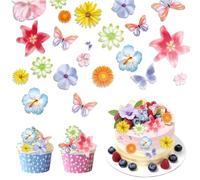 fleur comestible pour gateau, 60 Pièces fleurs comestibles décoration gateau, feuilles comestibles pour cupcakes pour les fêtes hawaïennes et les gâteaux, fabrication de bougies